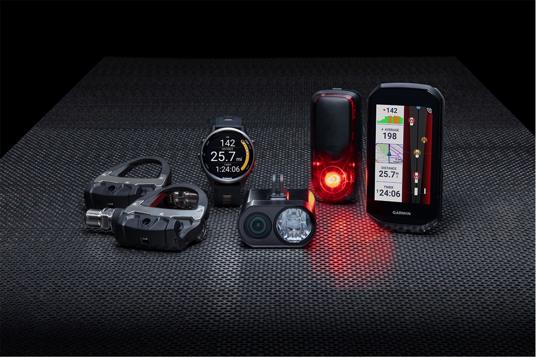 Garmin 自行車產品系列，包括 Edge 自行車電腦、後視雷達、功率計等。